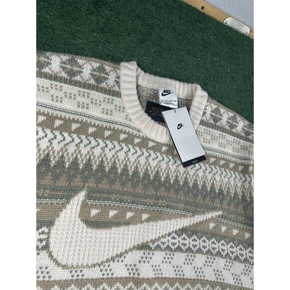 NIKE CABLE KNIT CREWNECK SWEATER MEN’S XS BEIGE LOOSE FIT - Picture 10 of 13